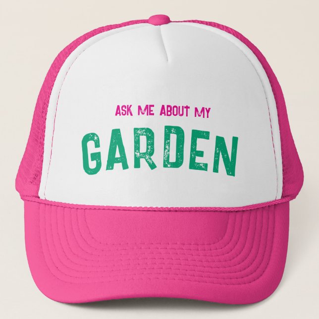 Boné Pergunte-me sobre meu Jardim Chapéu Rosa (Frente)