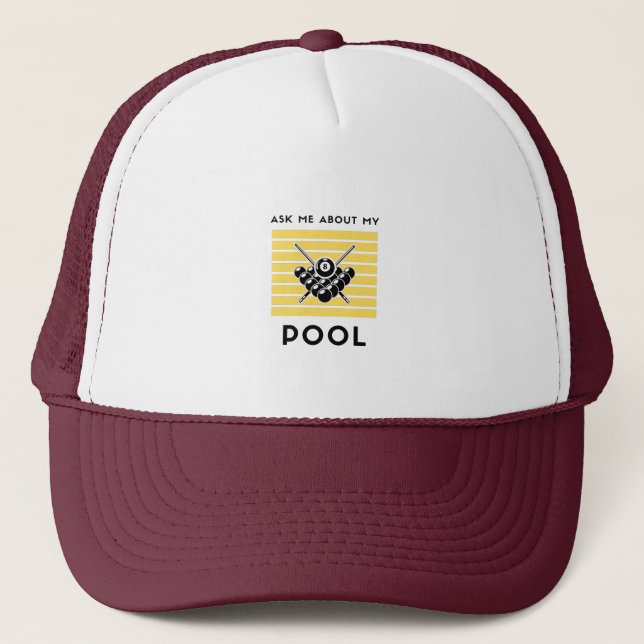 Boné Pergunte-me sobre minha piscina bilhar (Frente)