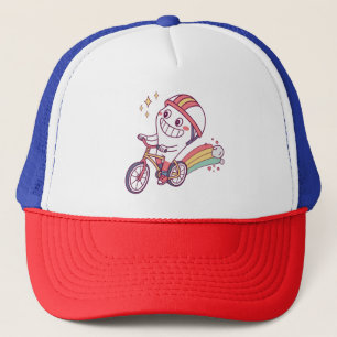 Boné Personagem de desenho animado alegre na Bicicleta