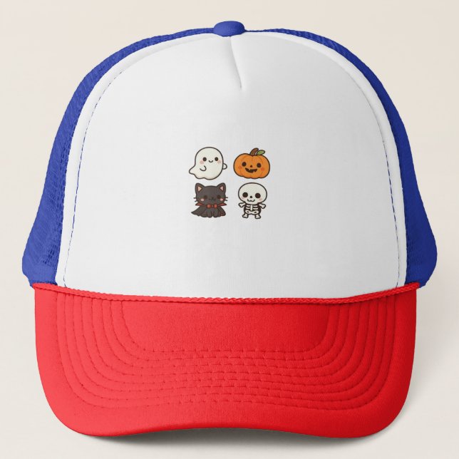 Boné Personagens de Halloween � Fantasma, Abóbora, Gato (Frente)