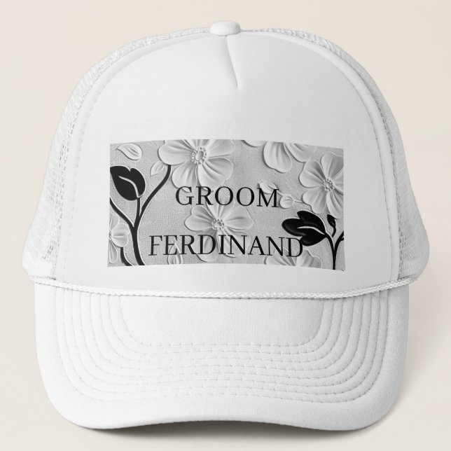 Boné Personalizado de Florais Pretos e Brancos (Frente)