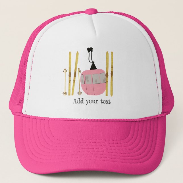 Boné Personalizado Retro Rosa Ski Lift Gondola (Frente)