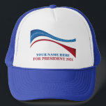 Boné Personalizar adicione seu próprio candidato ao pre<br><div class="desc">Personalize seu próprio chapéu político adicionando seu próprio nome ou outro político sob essa bandeira artística americana em vermelho,  branco e azul. Adicione um nome personalizado para presidente em 2024.</div>