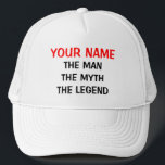 Boné Personalizar o chapéu de lenda do mito do homem<br><div class="desc">Personalizar a lenda do mito do homem que é a ideia de presente de aniversário para esportes personalizáveis para homens. boné Legal para pai,  pai,  amigo,  avô,  irmão,  marido,  avô,  chefe,  colega de trabalho,  noivo,  etc. Curioso trajes de ouvido para caras.</div>