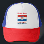 Boné Personalized Croatia Flag<br><div class="desc">Personalized trucker hat features the Croatian Flag with the word Croatia written below, in the colors of the flag. Add your name in red letters, in the space provided for a personal look. Or, create a unique gift by adding a name. Cool to wear to a family reunion or to...</div>