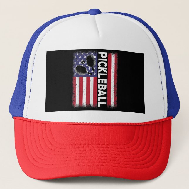 Boné Pickleball American Flag Engraçado Pickleball Vi (Frente)