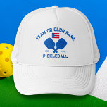 Boné Pickleball Club Team Name Puerto Rico Flag Custom<br><div class="desc">Stand out on the pickleball court with this stylish hat featuring crossed pickleball paddles, the flag of Puerto Rico, and your custom text. Personalize it easily to include your club name, team name, city, or any wording of your choice. You can also change the font and paddle colors - just...</div>