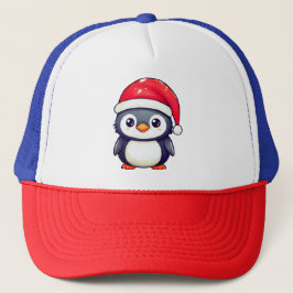 Boné Pinguim Kawaii Vestindo um Chapéu Noel Cozy neste 