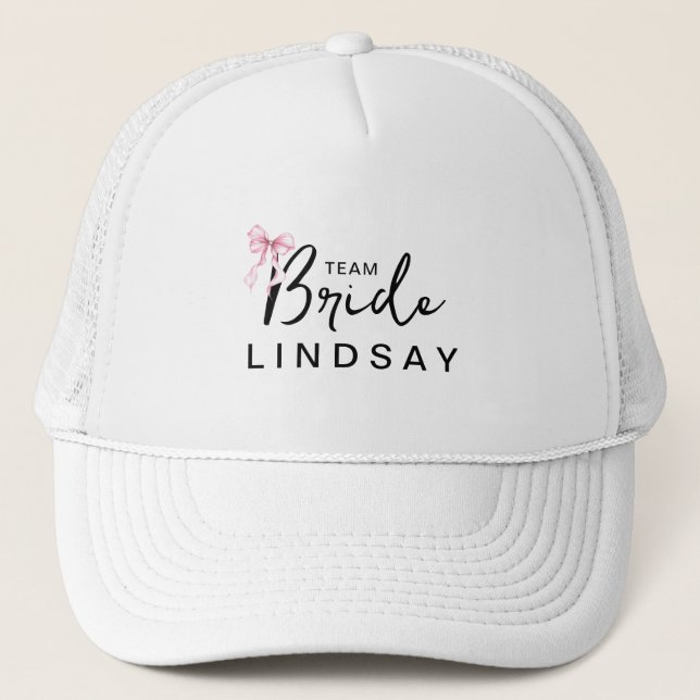 Boné Pink Bow Team Bride Bachelorette Party  (Frente)