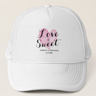 Boné Pink Watercolor Heart Love é Sweet Trucker Hat