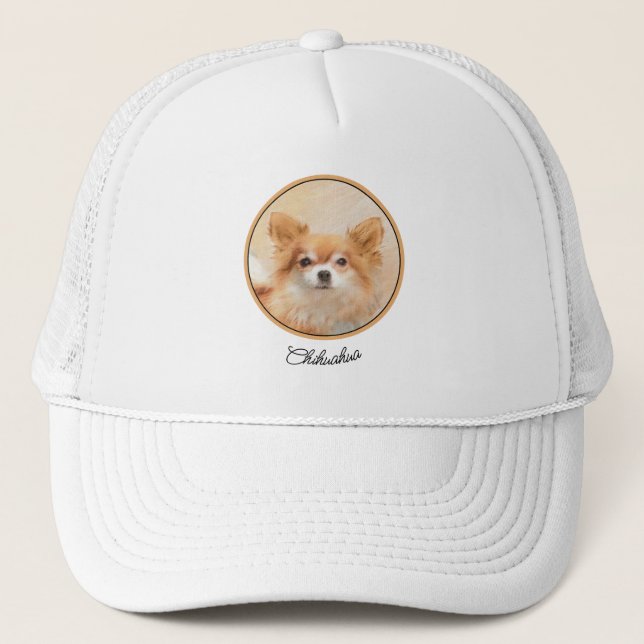 Boné Pintura de Cachorro Chihuahua de Pelo Longo Arte O (Frente)