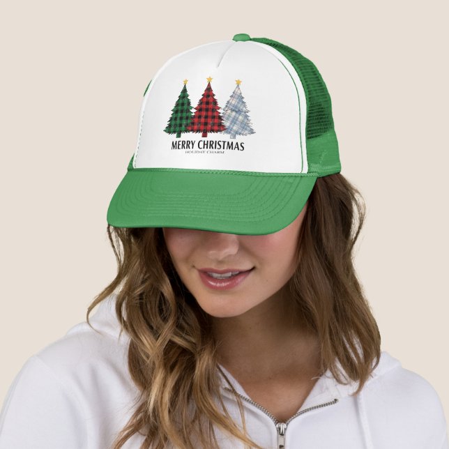 Boné Plaid Christmas Trees Holiday Charm Trucker Hat (In Situ)