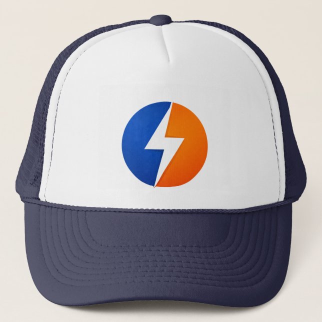 Boné Play Charged Bolt Logo Trucker – Azul e Laran (Frente)