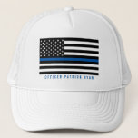 Boné Policial Fino Linha Azul Sinalizador Americano Nom<br><div class="desc">Este chapéu apresenta uma bandeira americana de linha azul escura e branca e um nome para personalizar.</div>