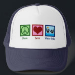 Boné Polo Aquático Peace Love<br><div class="desc">Peace Love Water Polo. Um presente de jogador de polo de água doce para um legal treinador esportivo.</div>