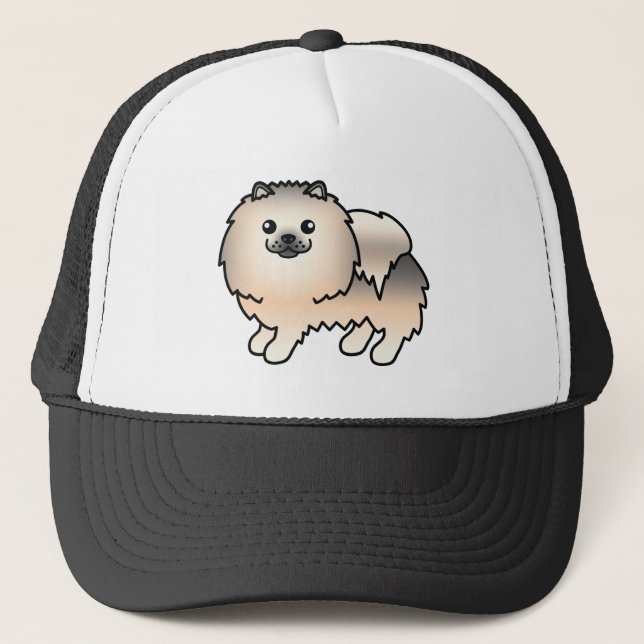 Boné Pomerânia Sable Creme Cachorro Fofo Cartoon (Frente)