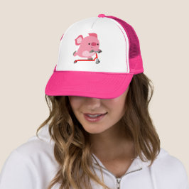 Boné Porco de desenho em Patinete
