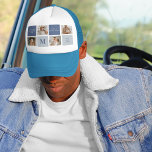 Boné Presente de Dia de os pais Feliz Azul e Foto de Co<br><div class="desc">Foto de Colagem Moderna e Presente de Dia de os pais Feliz Azul é um presente personalizado e atencioso para celebrar o homem especial em sua vida no Dia de os pais. O presente inclui um quadro fotográfico de colagem bem projetado com espaço para várias fotos, permitindo que você capture...</div>