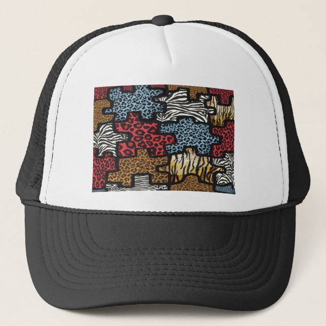 Boné Presentes com Estampa de Puzzle Leopardo Zebra Roc (Frente)