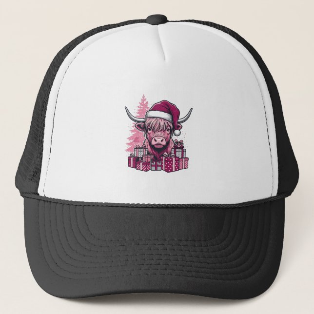 Boné Presentes de Natal da Vaca de Terras Altas Rosa Ar (Frente)