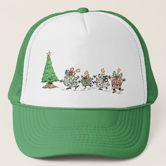 Boné Presentes de Natal dançantes de desenho animado fo (Frente)