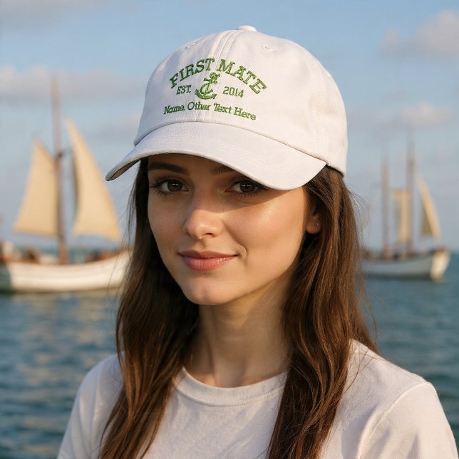 Boné Primeiro Oficial Com Âncora Personalizado (First Mate With Anchor Personalized Embroidered Baseball Cap by Ricaso - add own text, date )