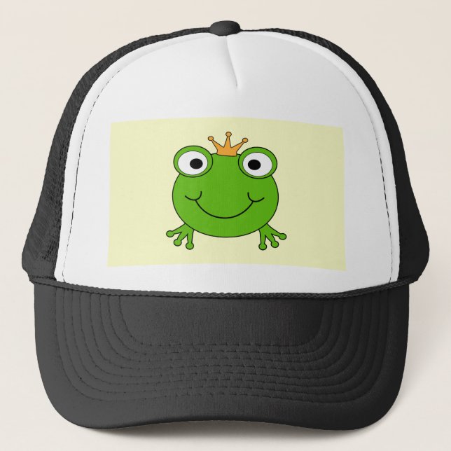 Boné Príncipe do sapo. Sapo de sorriso com uma coroa (Frente)