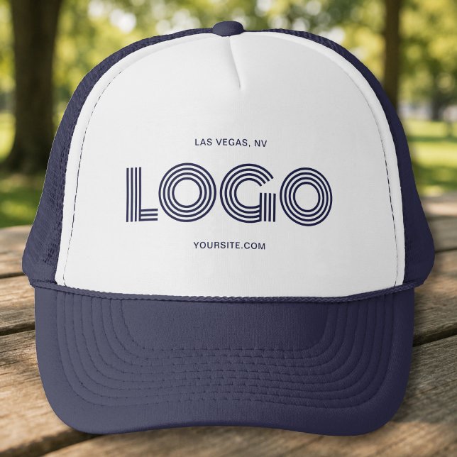 Boné Promoção de Logotipo Retangular Moderno Azul Escur (Dark Blue Modern Rectangular Logo Promo Trucker Hat)