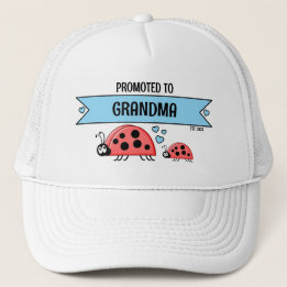 Boné Promoted to Grandma ladybugs white blue