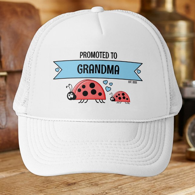 Boné Promovido a Grandma joaninhas branco azul (Criador carregado)