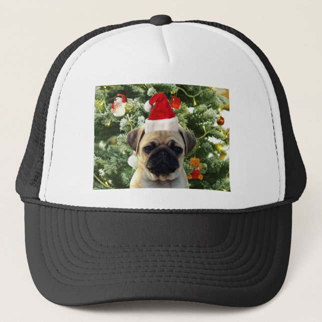 Boné Pug Cachorro Cachorro Pomada em Árvore de Natal Sn (Frente)