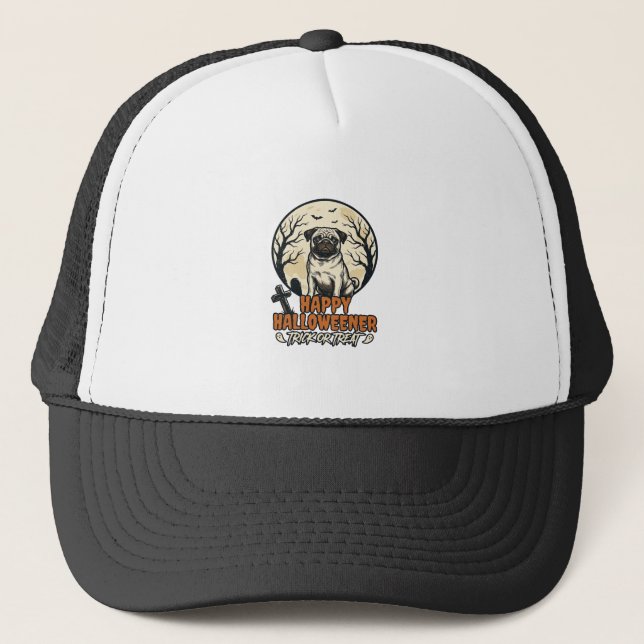Boné Pug Halloween Truque ou Tratamento Desenho de Grav (Frente)