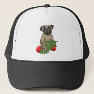 Boné Pug Puppy Adorável Arte De Cão De Natal