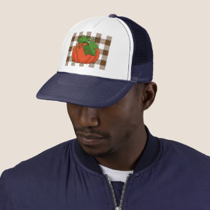 Boné Pumpkin Laranja no Padrão Marrom Branco Verificado