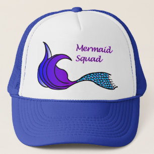 Boné Quadrado da Sereia com chapéu de cauda roxo e azu