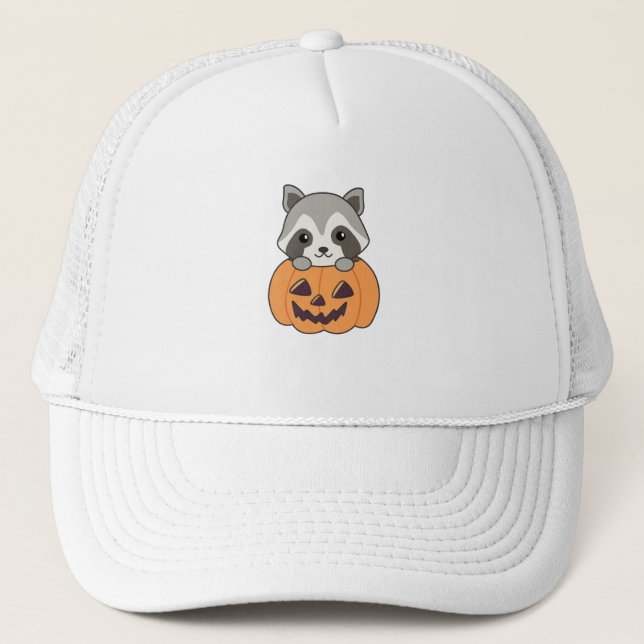 Boné Raccin Em Pumpkin, Sweet Raccoon Feliz Halloween (Frente)