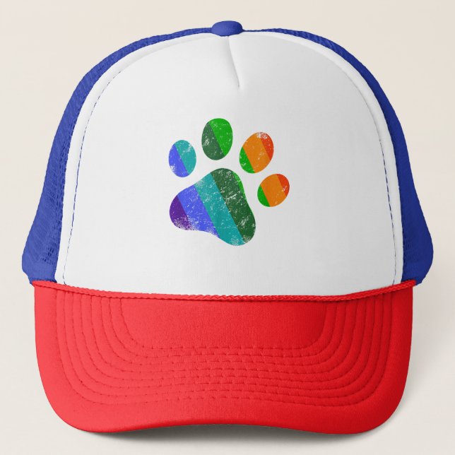 Boné Rainbow Dog Paw Imprime Orgulho LGBT Retro (Frente)