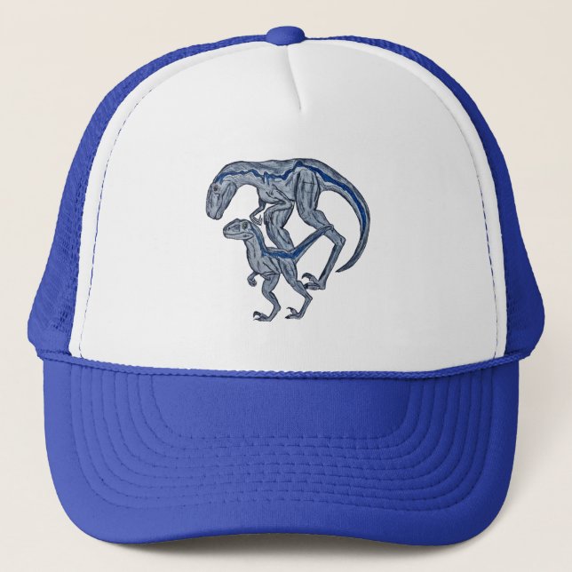 Boné Raptor dinosaur baseball trucker blue hat (Frente)