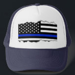Boné Rasgado para fora olhe a bandeira americana fina<br><div class="desc">Uma linha azul fina chapéu patriótico da polícia da bandeira americana.</div>