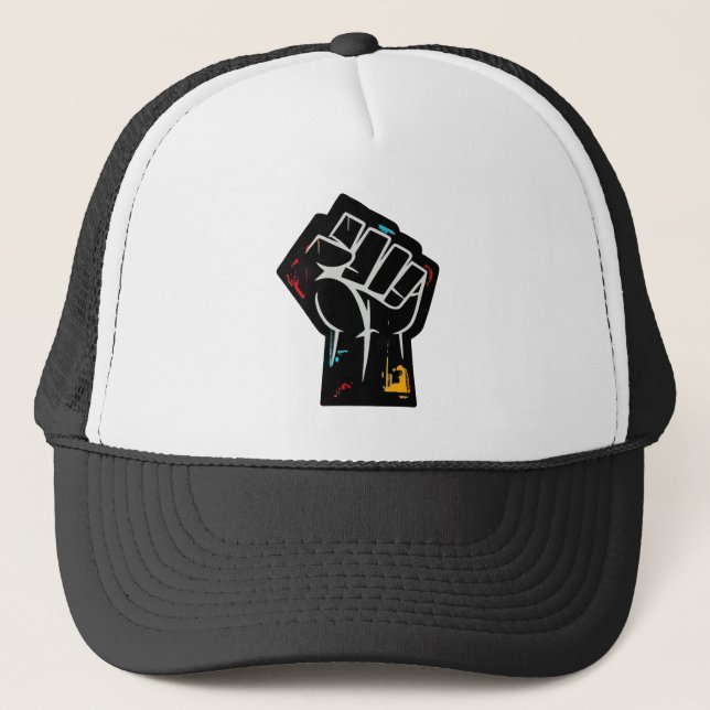 Boné Rebelião do Poder Negro Punho Design para Ativismo (Frente)