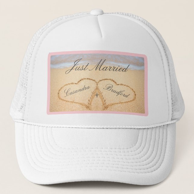 Boné Recem casados, Blush Pink Beach Wedding 2 Heart (Frente)