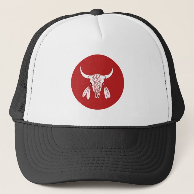 Boné Red Ghost Dance Buffalo white black trucker hat (Frente)