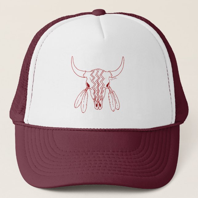 Boné Red Ghost Dance Buffalo white maroon trucker hat (Frente)