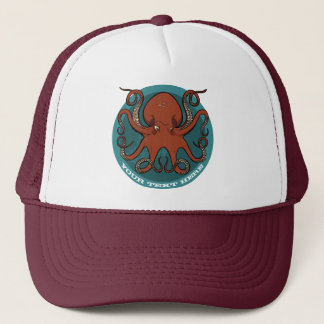 Boné Red Octopus Add Your Name Sea Monster Cartoon