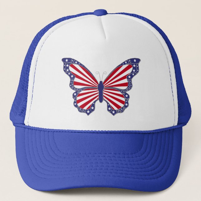 Boné Red White Patriótico E Blue Butterfly Hat (Frente)