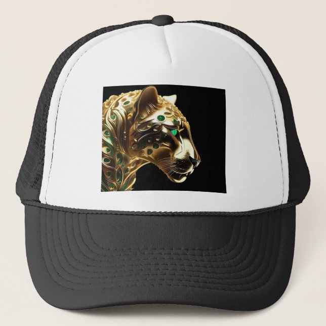 Boné Regal Grace: A Jaguar Dourada Adornada com Emerald (Frente)