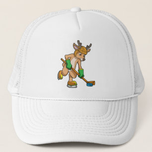 Boné Reindeer no hóquei no gelo com bastão de hóquei no