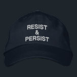 Boné Resistência e persistência do marinho de protesto<br><div class="desc">Mostre que você não cederá à tirania e inspire outros a protestar vestindo um boné de beisebol com as palavras "Resistir e Persistir" bordadas em negrito texto branco sobre um fundo azul marinho. Os chapéus estão disponíveis em outras cores na barra lateral. Para ver o design Resistente e Persistir em...</div>