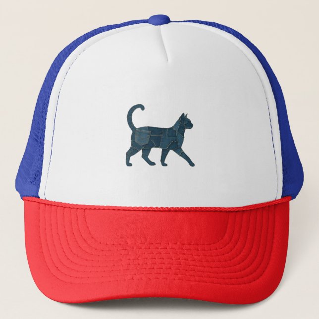 Boné Retro Engraçado Denim Patch Animal Cat T-Shirt (Frente)