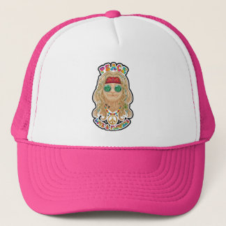 Boné Retro Hippie Lion Peace Love & Flowers Trucker Hat